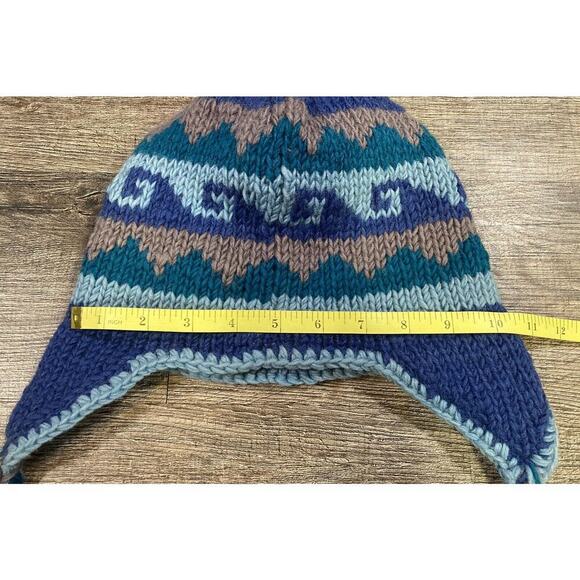 Andes Handicrafts Blue Trapper Hat Unisex Ecuador Fleece Lined 100% Wool - Picture 9 of 10